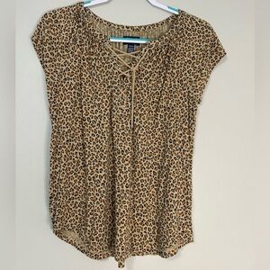 Chaps Animal Print Lace-Up Women's Top, Size S